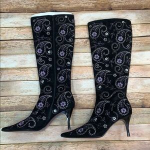Richard Tyler Embroidered Floral Heeled Boots